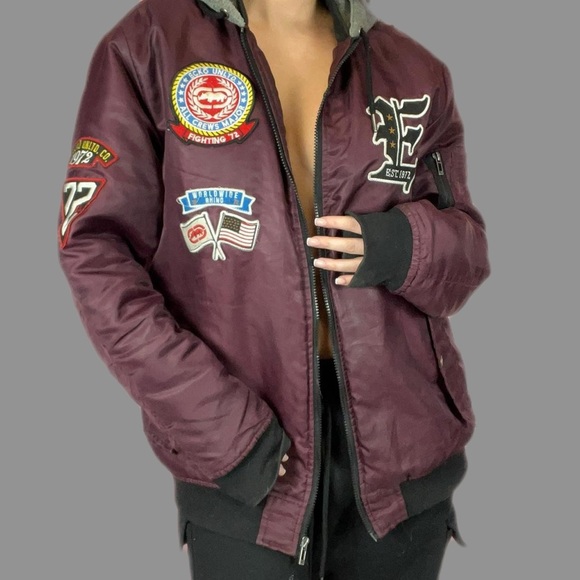 Ecko Unlimited Jackets & Blazers - Ecko Y2K Burgundy Varsity Bomber Jacket